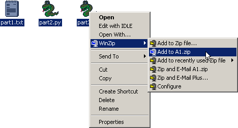 right-click the selected files, WinZip, Add to *.zip