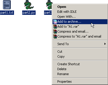 right-click the selected files, Add to archive
