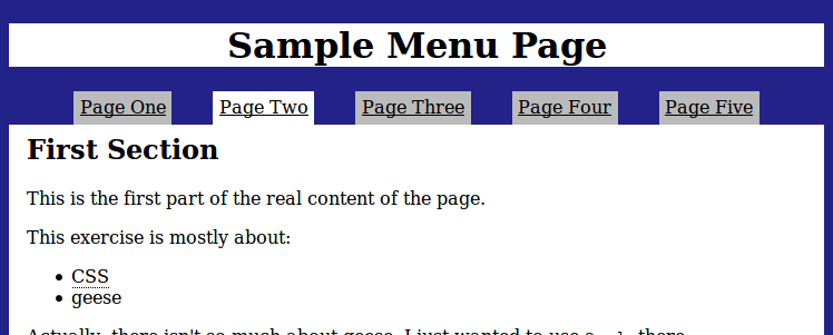 page with style1.css applied