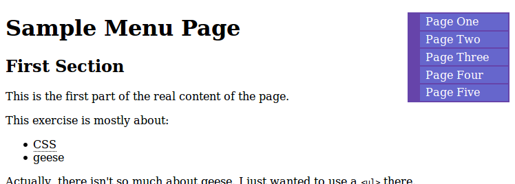 page with style1.css applied